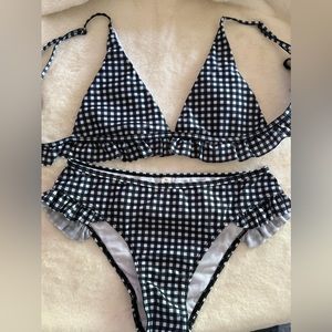Gingham bikini NWOT S/M black/blue/white